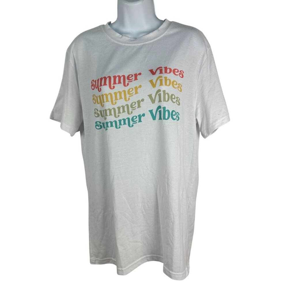 Ava Jane Summer Vibes Graphic Tee Shirt White With Multicolor Text Size M
